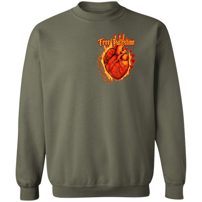 Flaming Heart Free Palestine Crewneck Sweatshirt