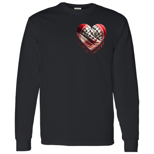 Red Keffiyeh Heart Palestine Support Long Sleeved Tshirt