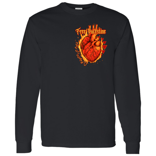 Flaming Heart Free Palestine Long Sleeve Tshirt