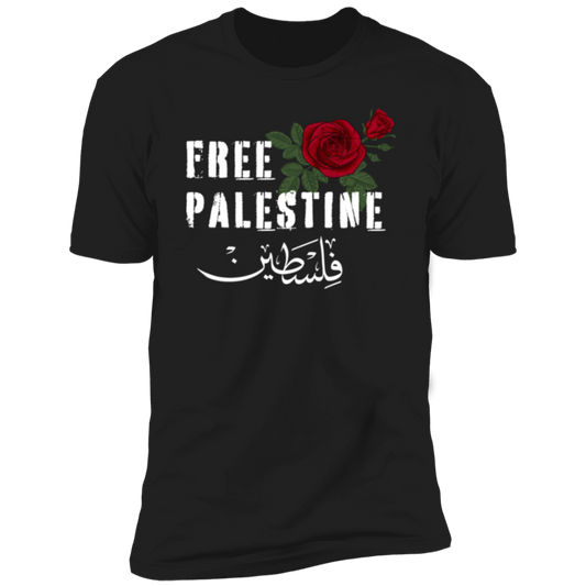 Free Palestine with Arabic and Red Rose Tshirt