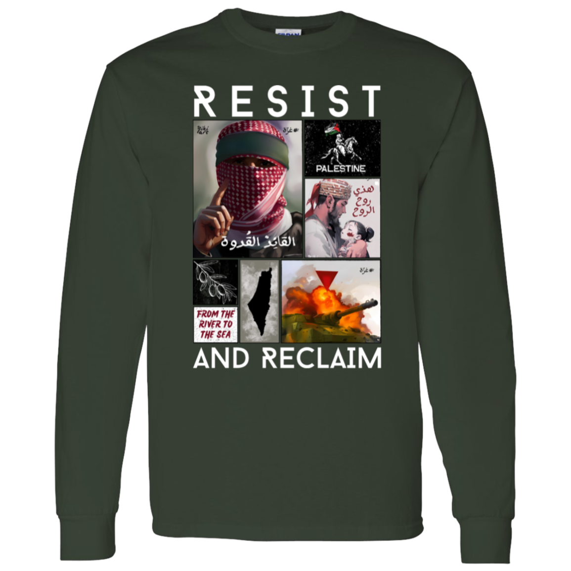 Resist and Reclaim Palestine Collage Long Sleeve Tshirt