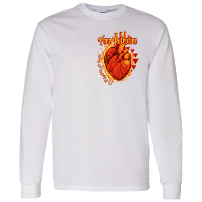 Flaming Heart Free Palestine Long Sleeve Tshirt