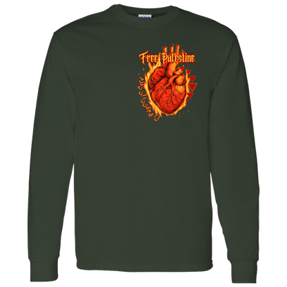 Flaming Heart Free Palestine Long Sleeve Tshirt