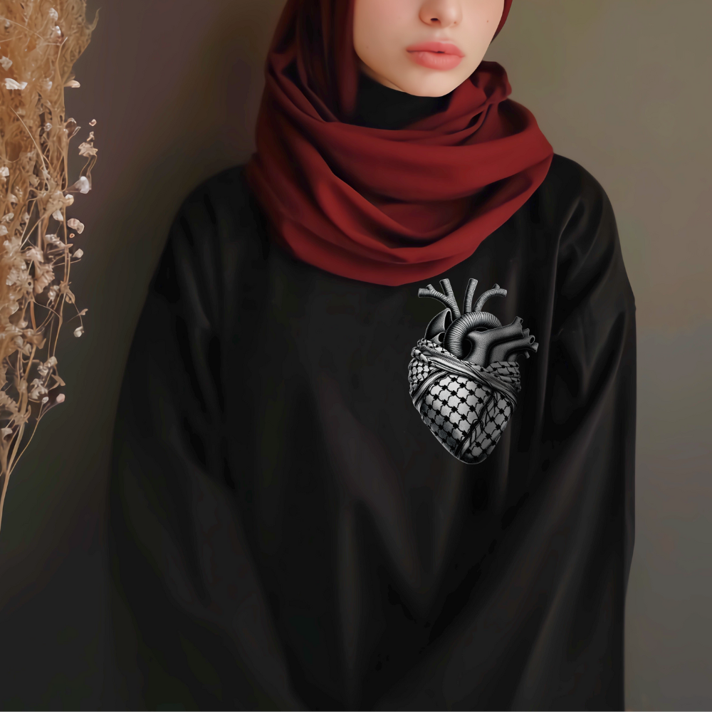 Anatomical Heart Wrapped In Keffiyeh Scarf Long Sleeved Tshirt