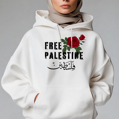 Free Palestine with Red Rose and Arabic Unisex Hoodie