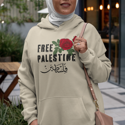 Free Palestine with Red Rose and Arabic Unisex Hoodie