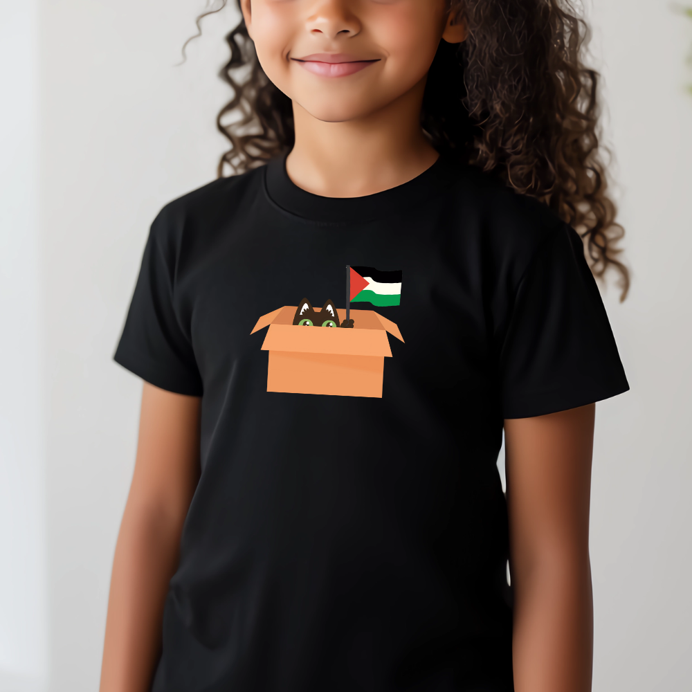 Shy Cat in a Box Palestine Kids Tshirt