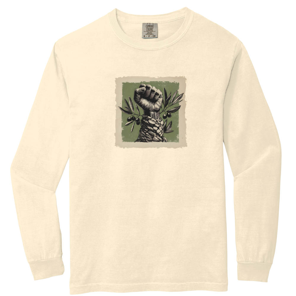 Olive and Keffiyeh Long Sleeve Palestine Tshirt