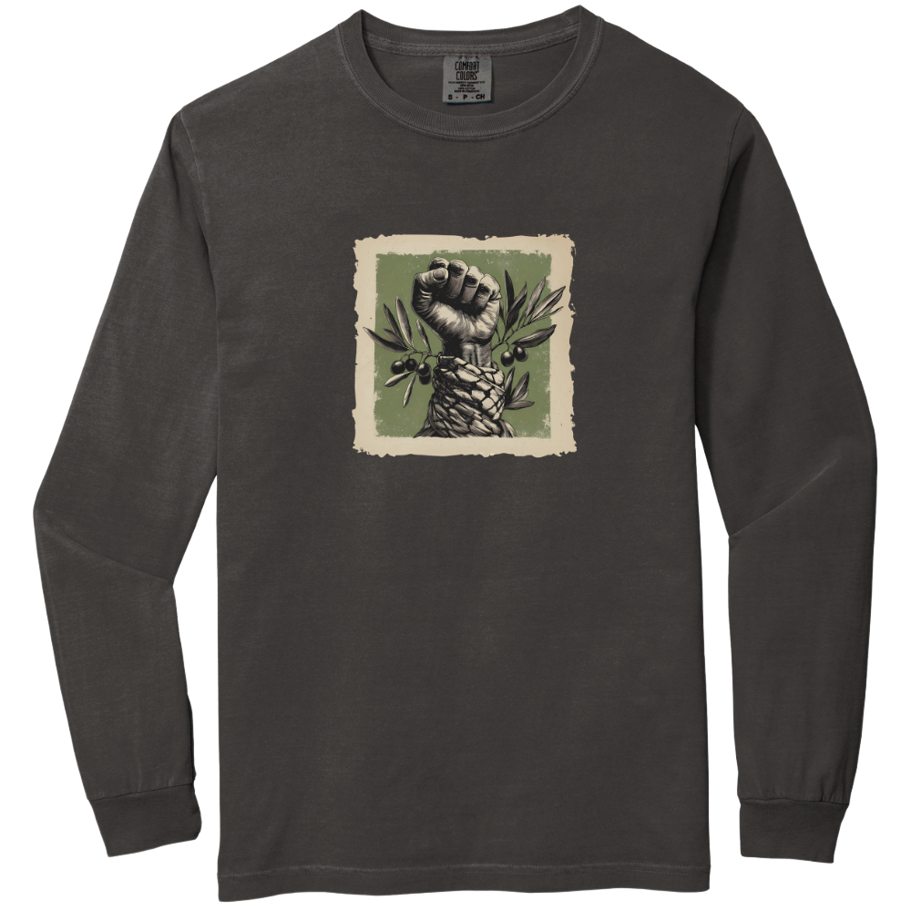 Olive and Keffiyeh Long Sleeve Palestine Tshirt