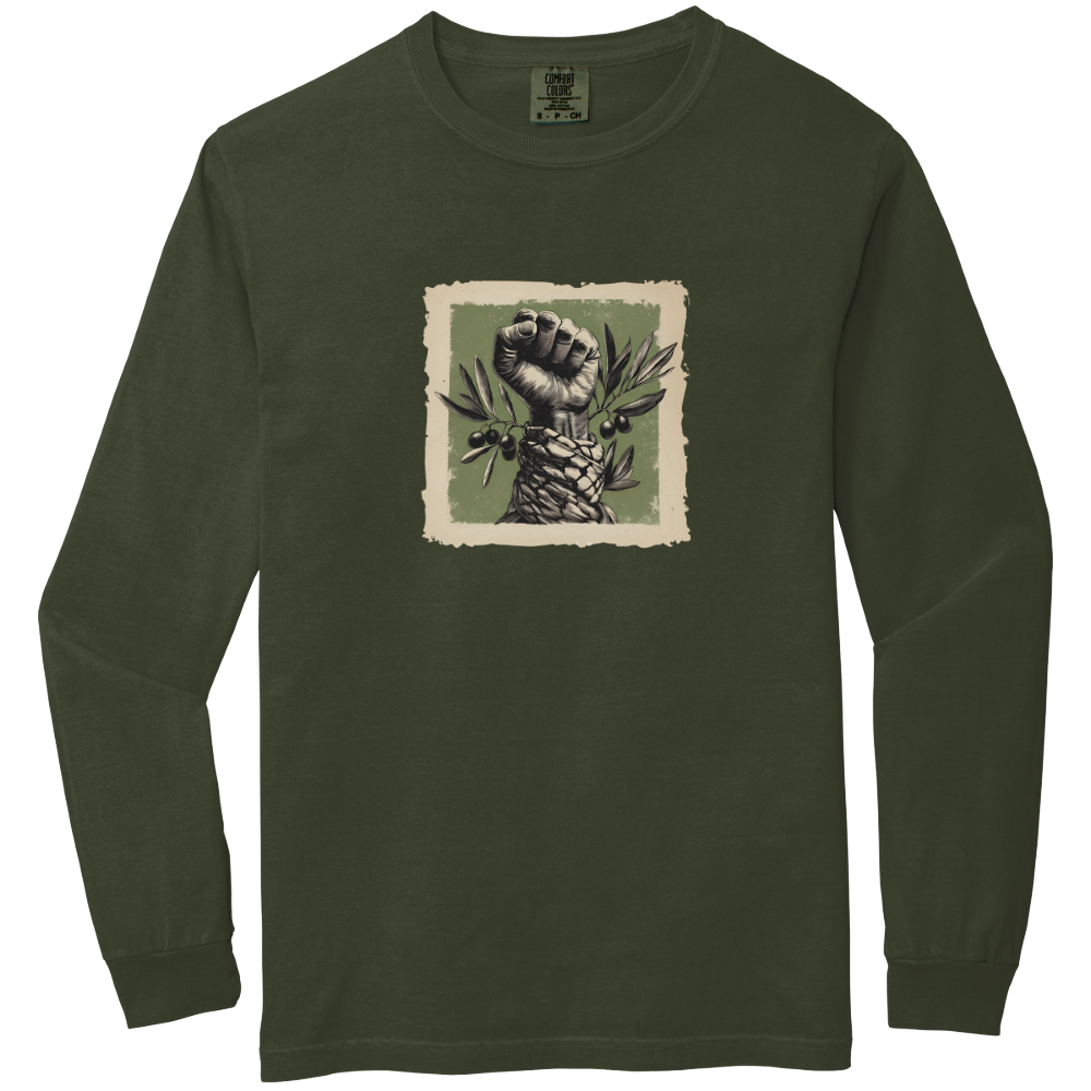 Olive and Keffiyeh Long Sleeve Palestine Tshirt