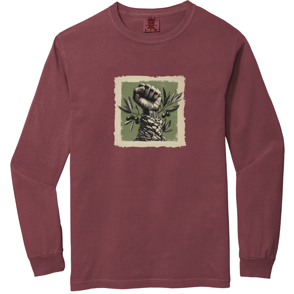Olive and Keffiyeh Long Sleeve Palestine Tshirt