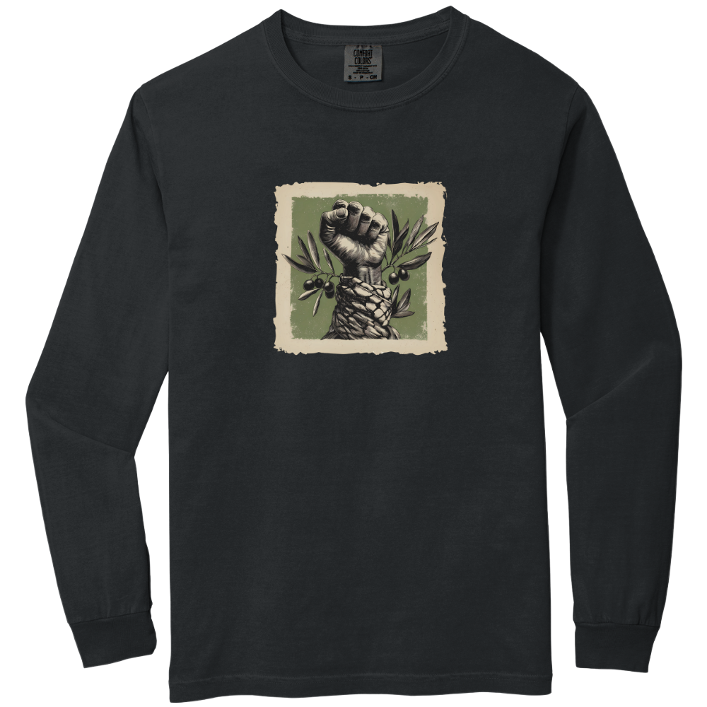 Olive and Keffiyeh Long Sleeve Palestine Tshirt