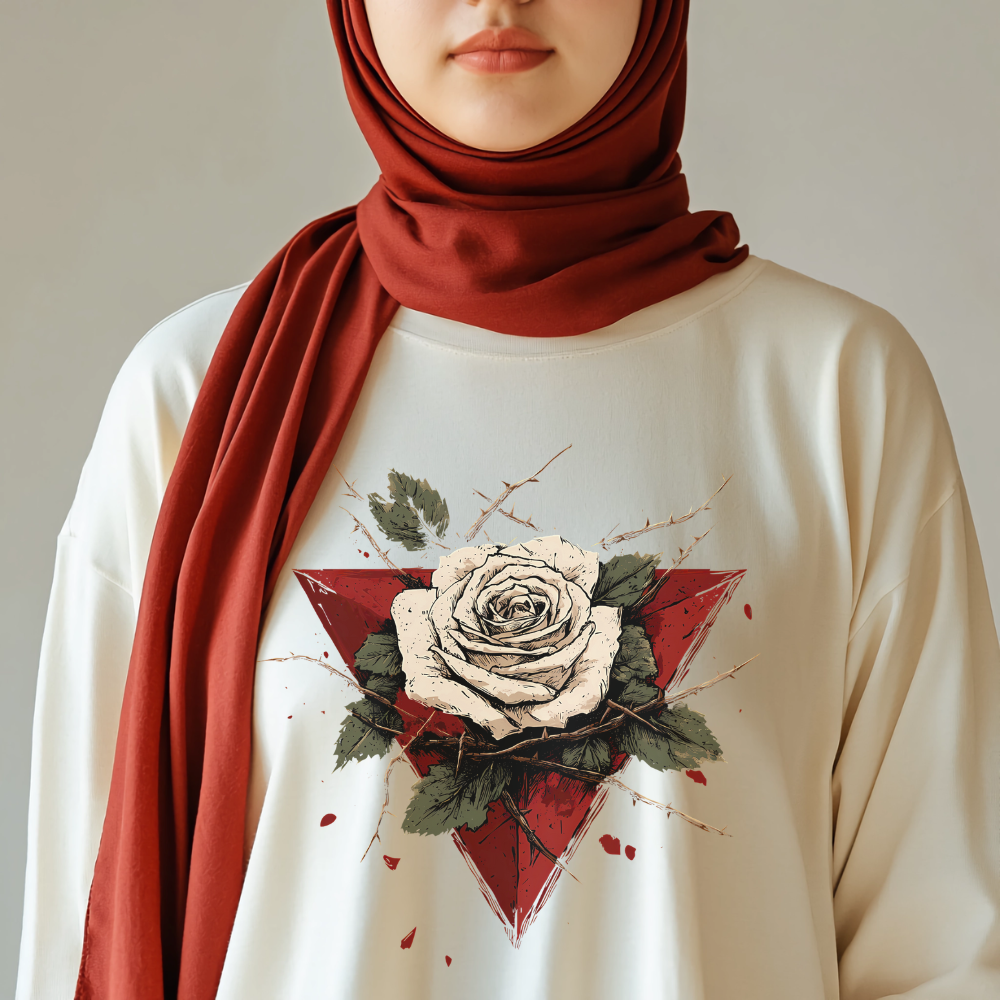 Beautiful White Rose Palestinian Resistance Long Sleeve Tshirt