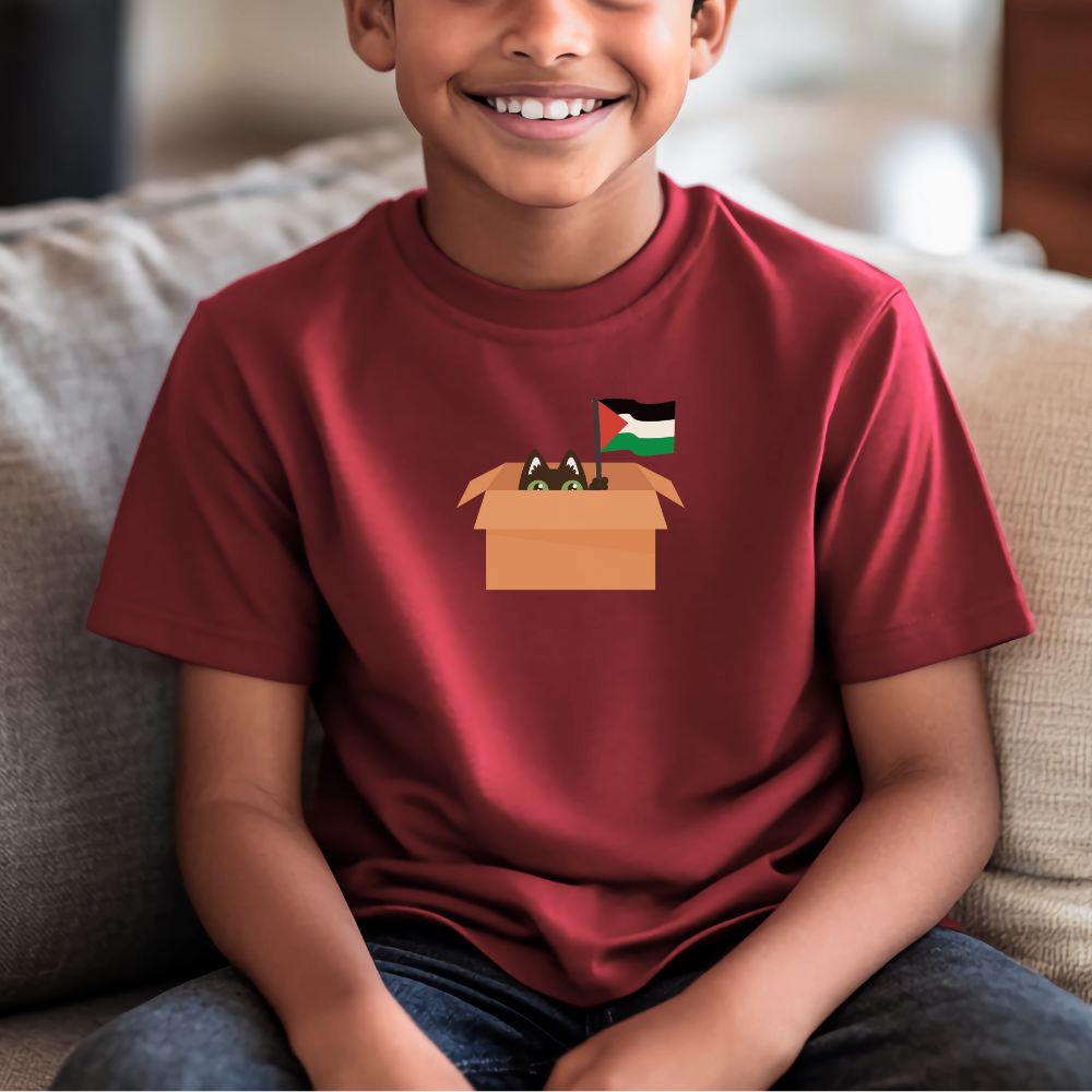 Shy Cat in a Box Palestine Kids Tshirt