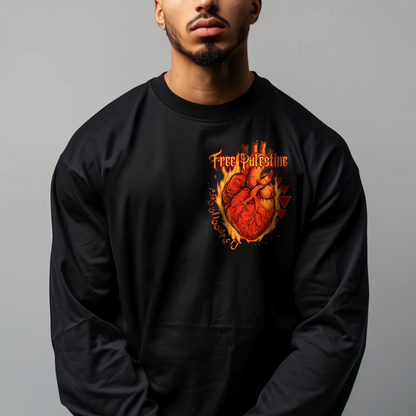 Flaming Heart Free Palestine Long Sleeve Tshirt