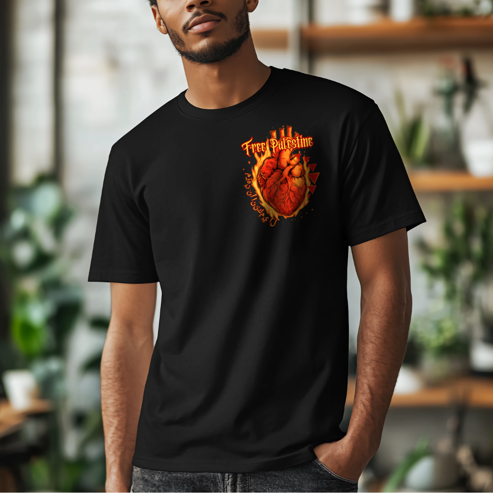 Flaming Heart Free Palestine Tshirt