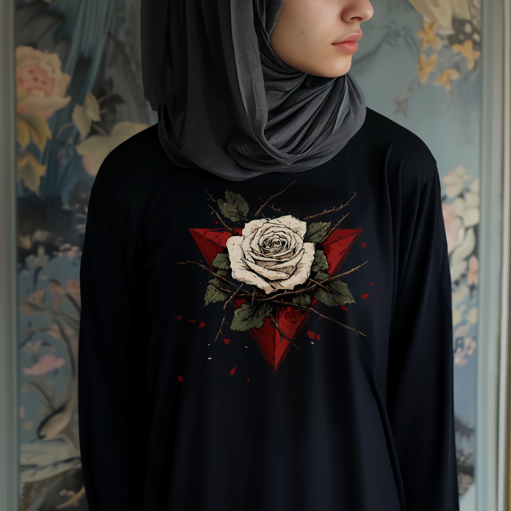 Beautiful White Rose Palestinian Resistance Long Sleeve Tshirt