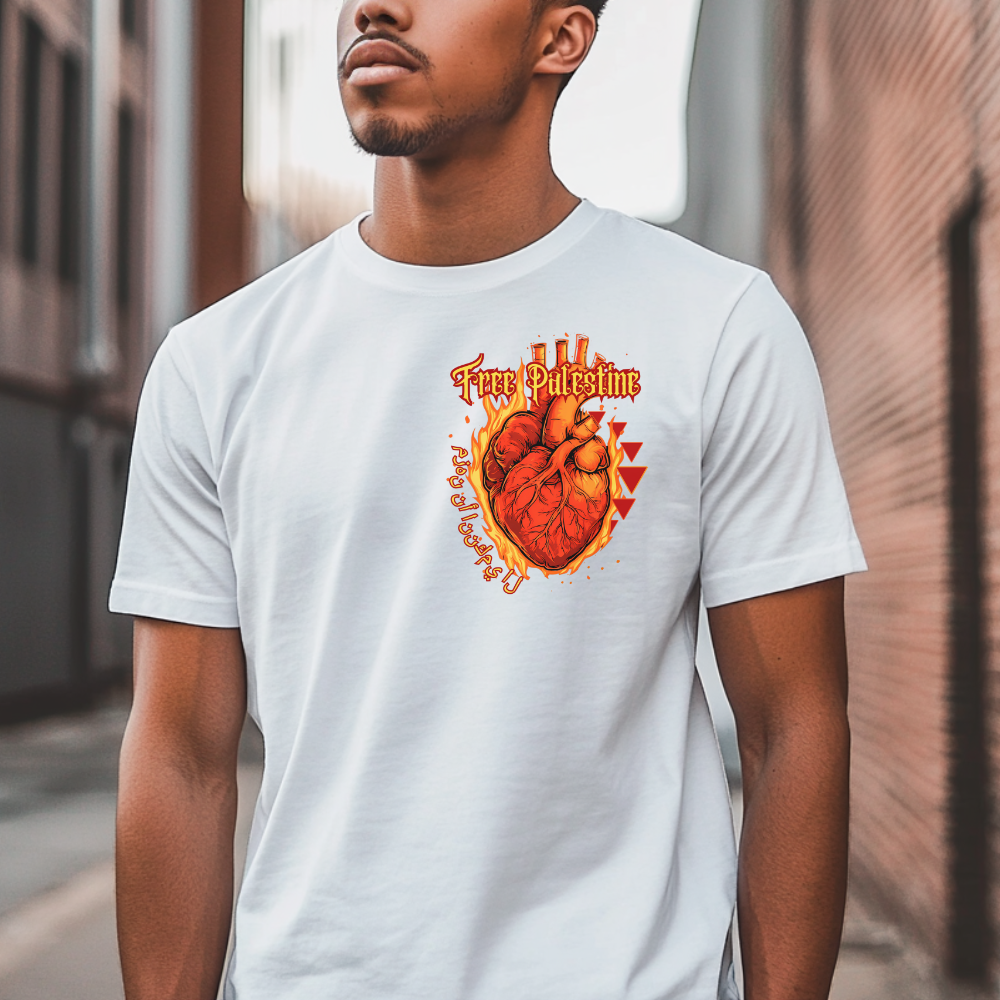 Flaming Heart Free Palestine Tshirt