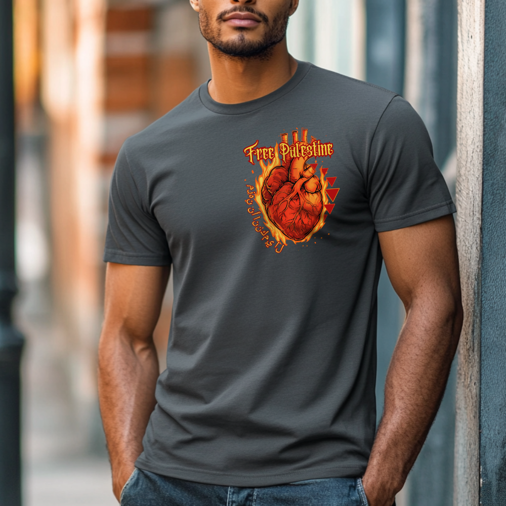 Flaming Heart Free Palestine Tshirt