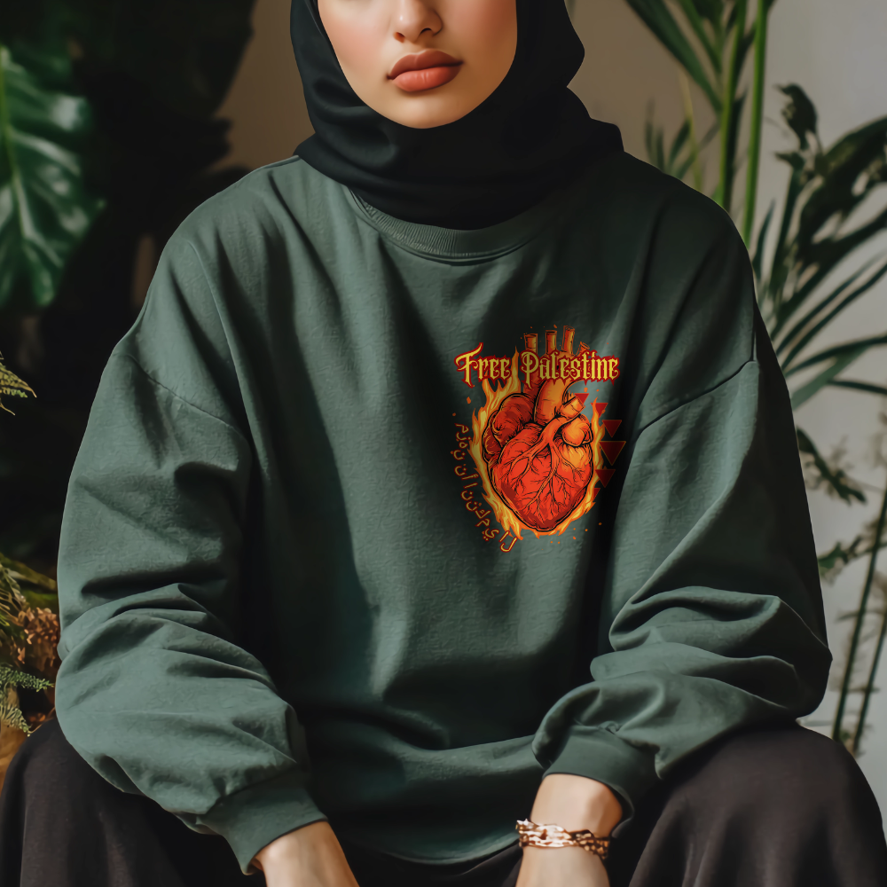 Flaming Heart Free Palestine Long Sleeve Tshirt