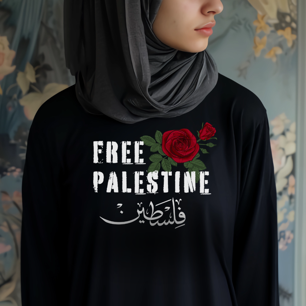 Free Palestine Red Rose Long Sleeved Tshirt