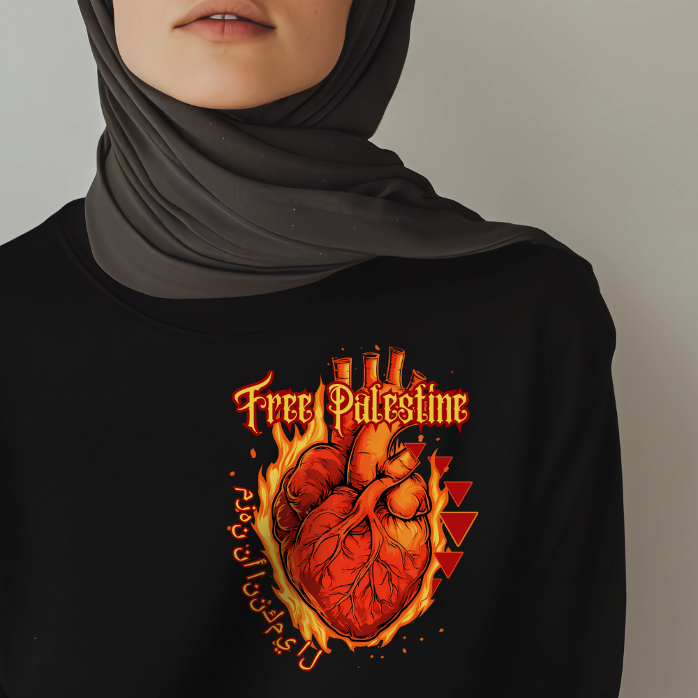 Flaming Heart Free Palestine Long Sleeve Tshirt