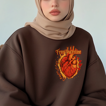 Flaming Heart Free Palestine Crewneck Sweatshirt