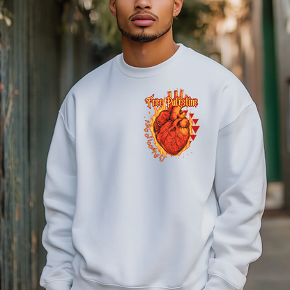 Flaming Heart Free Palestine Crewneck Sweatshirt