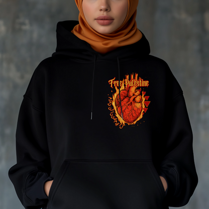 Flaming Heart Free Palestine Hoodie