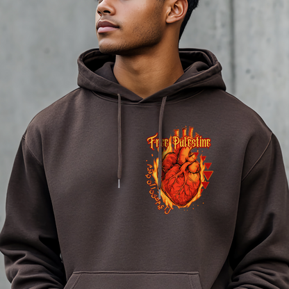 Flaming Heart Free Palestine Hoodie