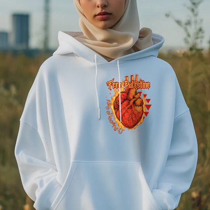 Flaming Heart Free Palestine Hoodie