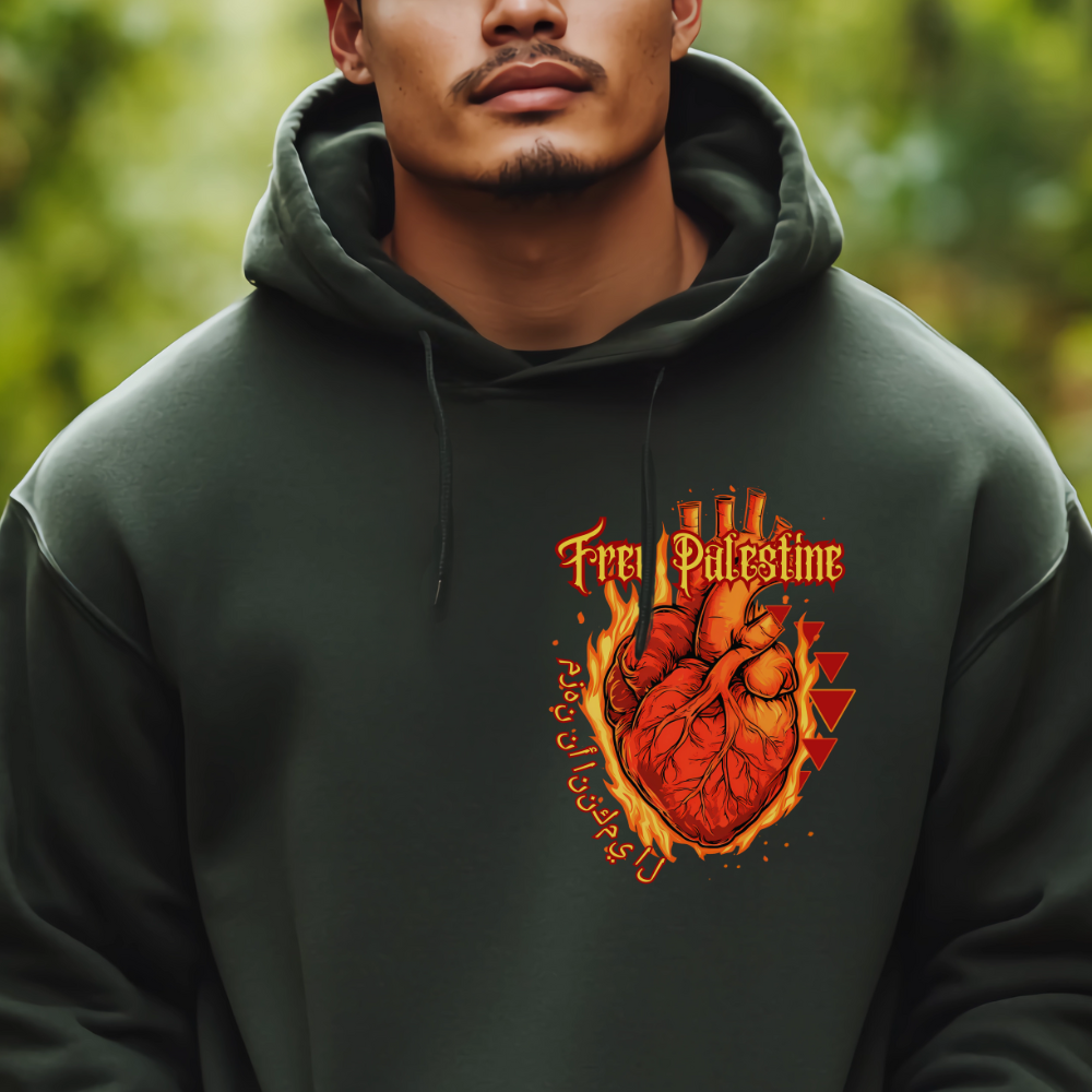 Flaming Heart Free Palestine Hoodie