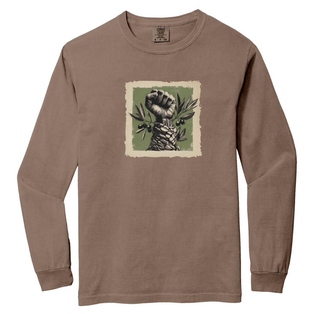 Olive and Keffiyeh Long Sleeve Palestine Tshirt