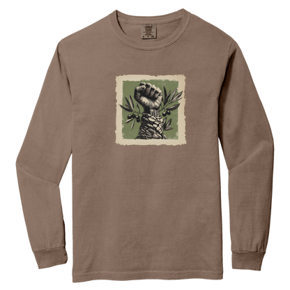 Olive and Keffiyeh Long Sleeve Palestine Tshirt