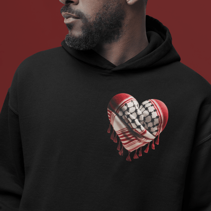 Red Keffiyeh Heart Palestine Support Hoodie