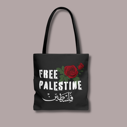 Free Palestine with Red Rose Tote Bag