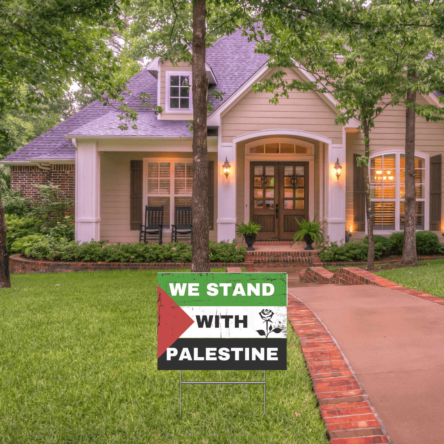 We Stand with Palestine with Mourning Black Rose Palestinian Support Yard Sign - SunnahBay