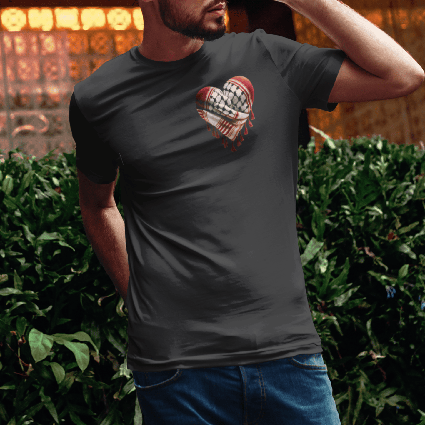 Red Keffiyeh Heart Palestine Support Tshirt