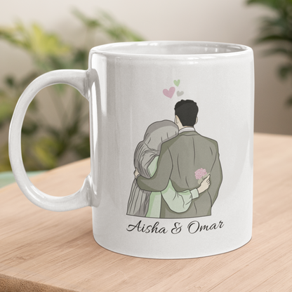 Muslim Couple Personalized Name Mug | Comforting Embrace