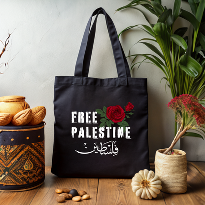 Free Palestine with Red Rose Tote Bag