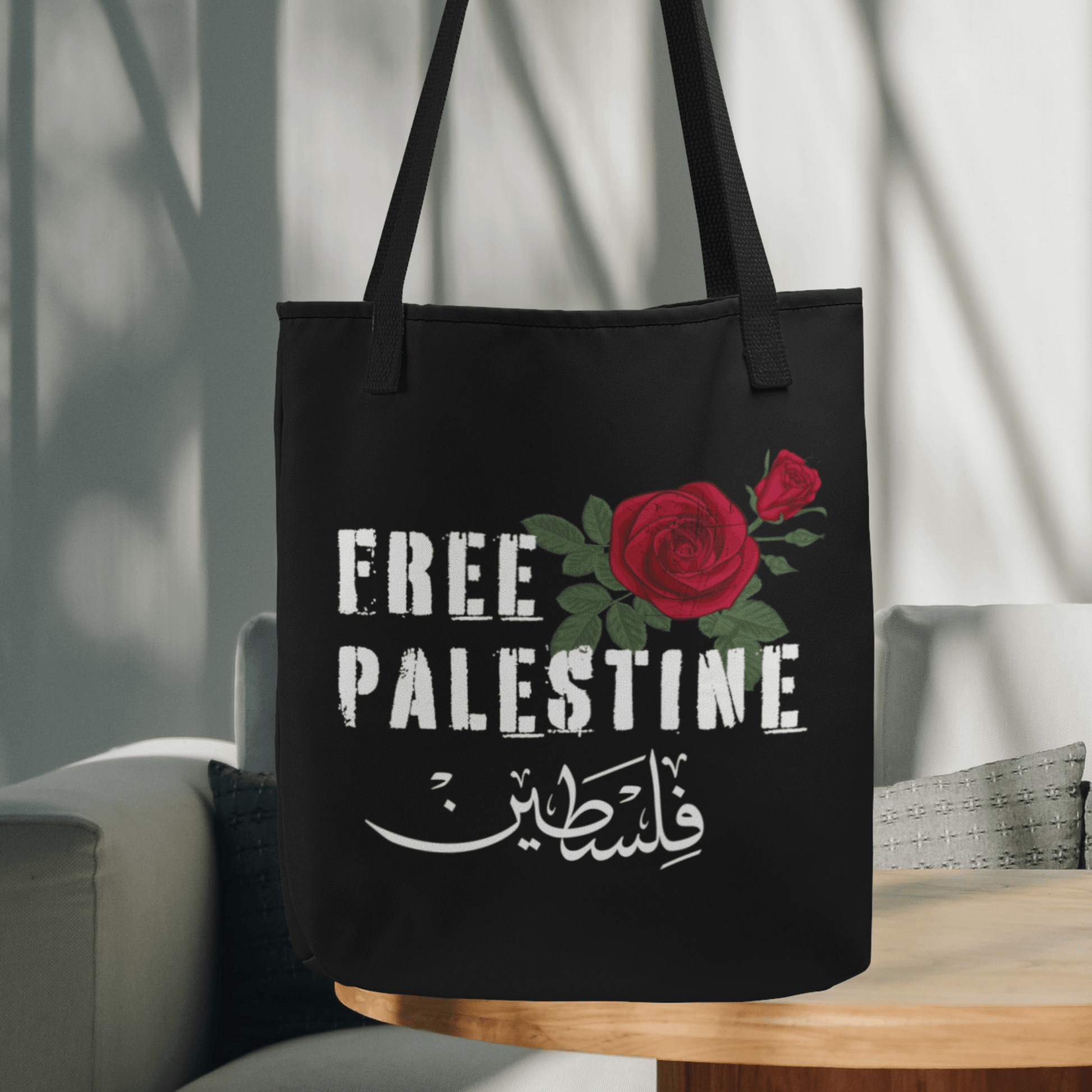 Free Palestine with Red Rose Tote Bag - SunnahBay