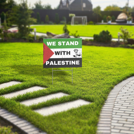 We Stand with Palestine with Mourning Black Rose Palestinian Support Yard Sign - SunnahBay