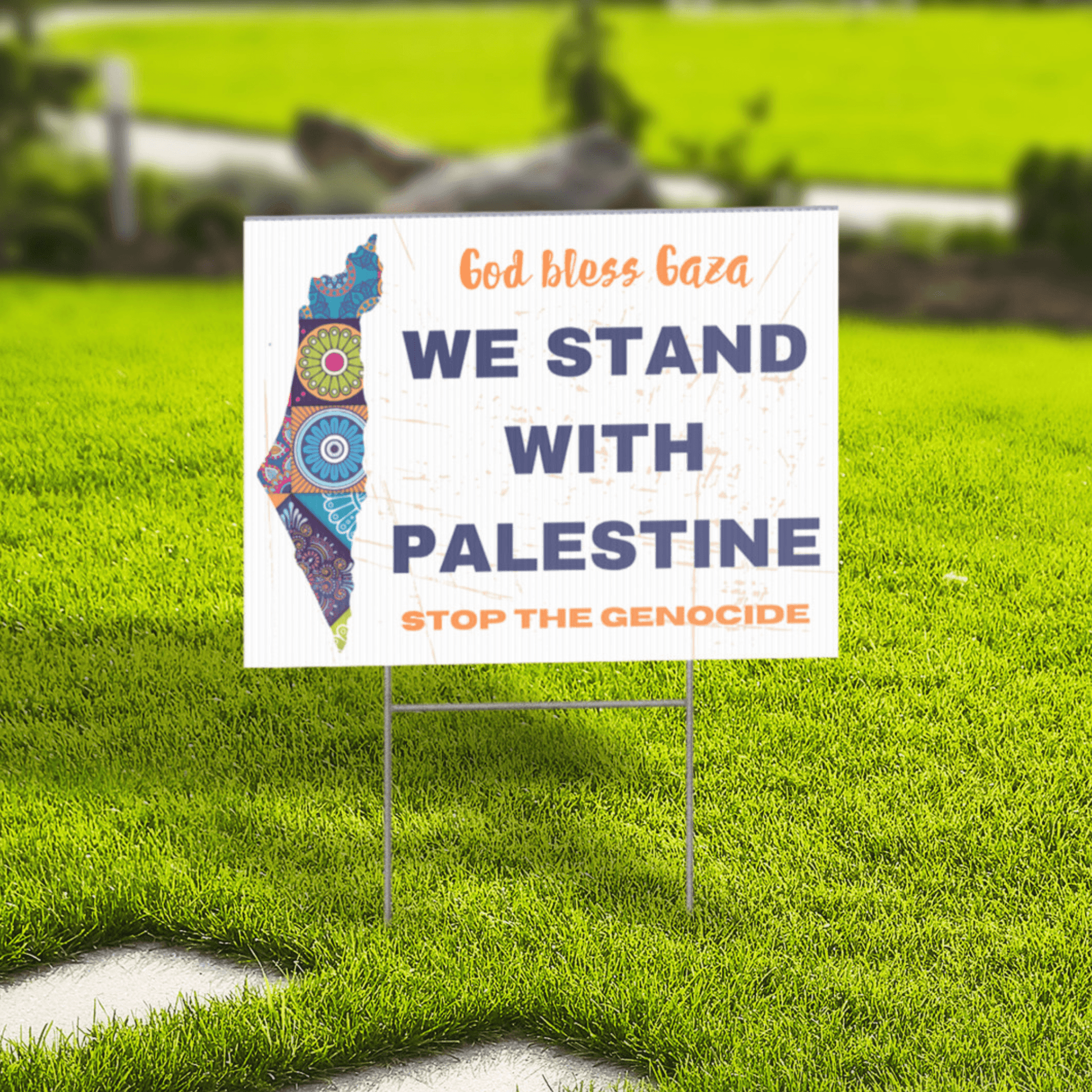 We Stand with Palestine, God Bless Gaza Palestinian Support Yard Sign - SunnahBay