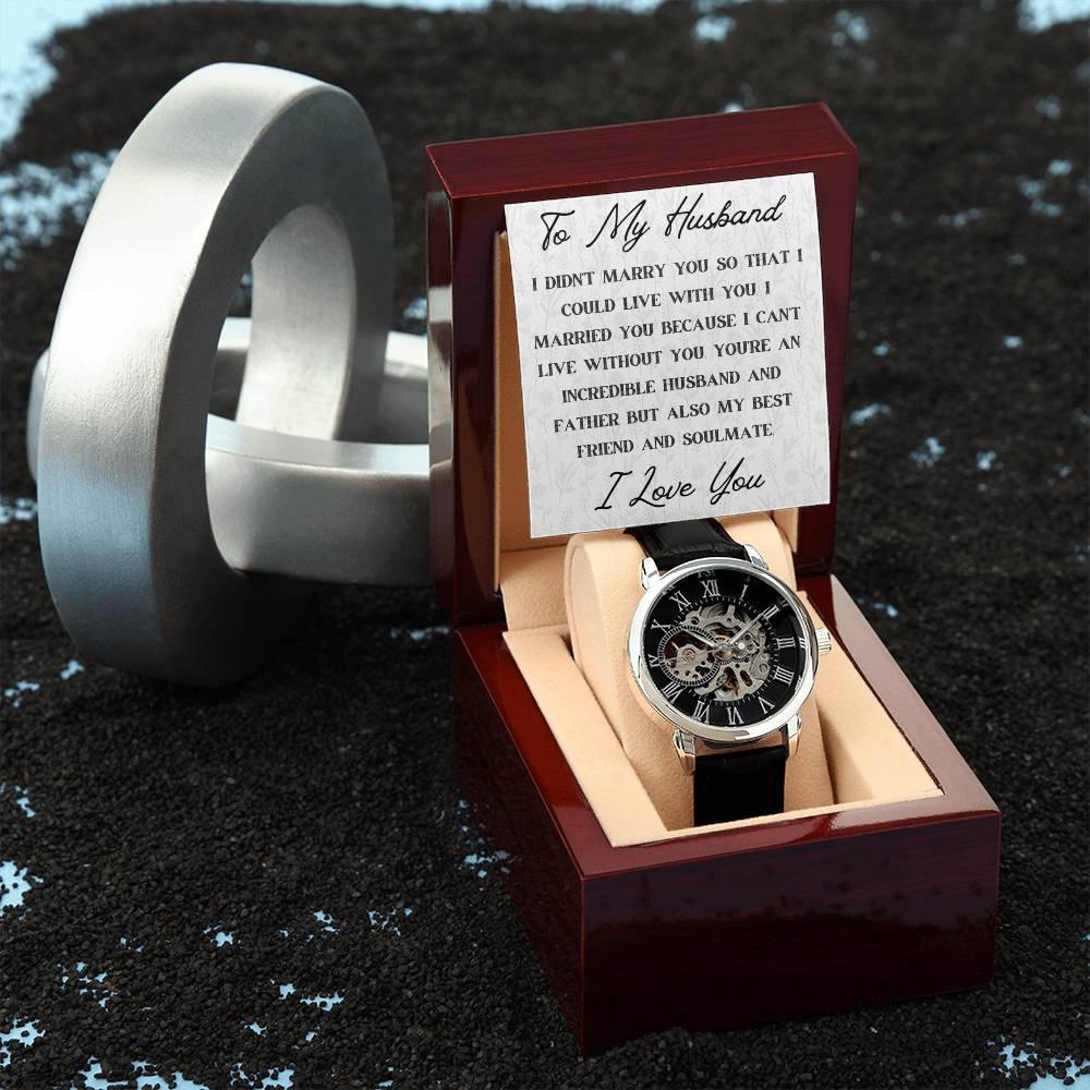 To My Husband | Can't Live Without You | Men's Openwork Watch - SunnahBay